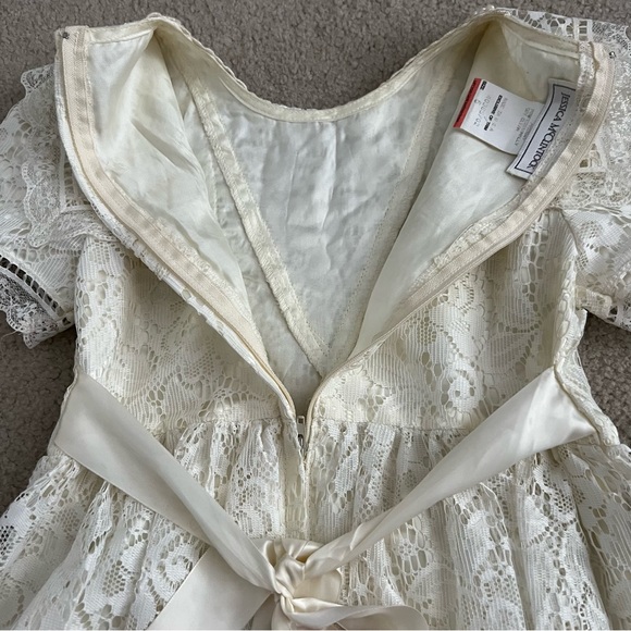 Vintage 80s Jessica McClintock Girls Short Sleeve Cream Lace Dress Sash Tie - Picture 10 of 14